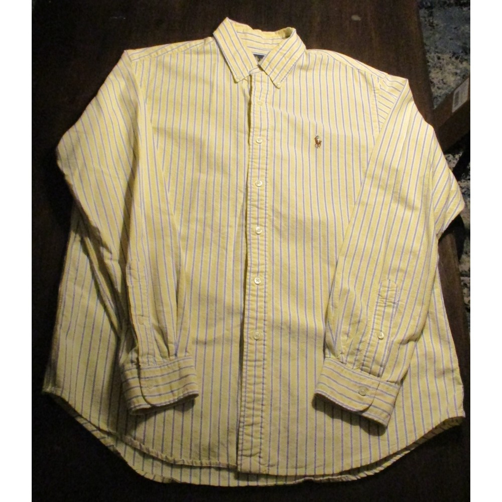 Ralph Lauren Size L Yellow Blue Stripes Button Down Polo Pony